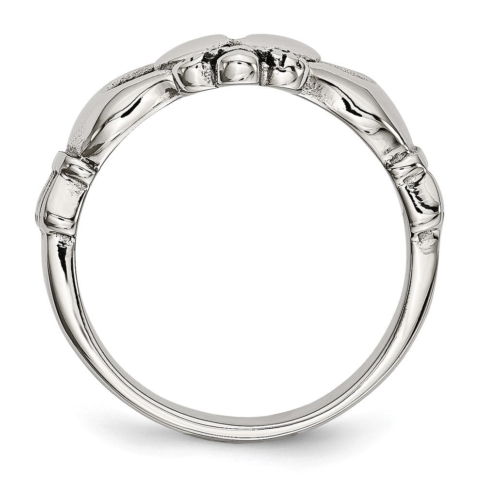 Stainless Steel Polished Antiqued Claddagh with Cross Ring