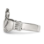 Stainless Steel Polished Antiqued Claddagh with Cross Ring