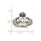 Stainless Steel Polished Antiqued Claddagh with Cross Ring