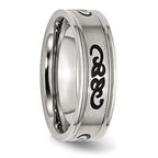 Stainless Steel Brushed w/Black Rubber Design 7mm Ridged Edge Band