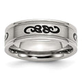 Stainless Steel Brushed w/Black Rubber Design 7mm Ridged Edge Band