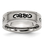 Stainless Steel Brushed w/Black Rubber Design 7mm Ridged Edge Band