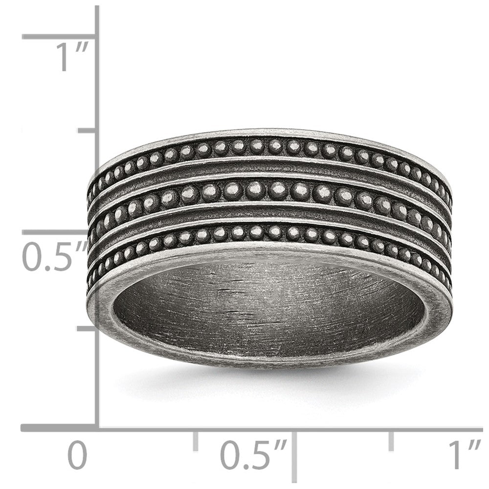 Chisel Stainless Steel Antiqued Gun Metal IP-plated Beaded 10mm Flat Band