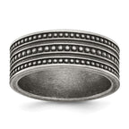 Chisel Stainless Steel Antiqued Gun Metal IP-plated Beaded 10mm Flat Band