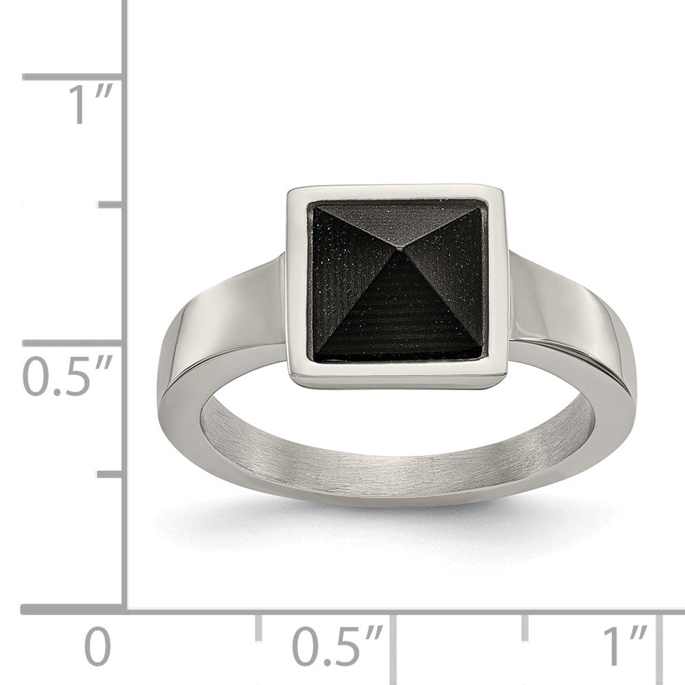 Stainless Steel Polished with Solid Black Carbon Fiber Geometric Ring