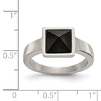 Stainless Steel Polished with Solid Black Carbon Fiber Geometric Ring