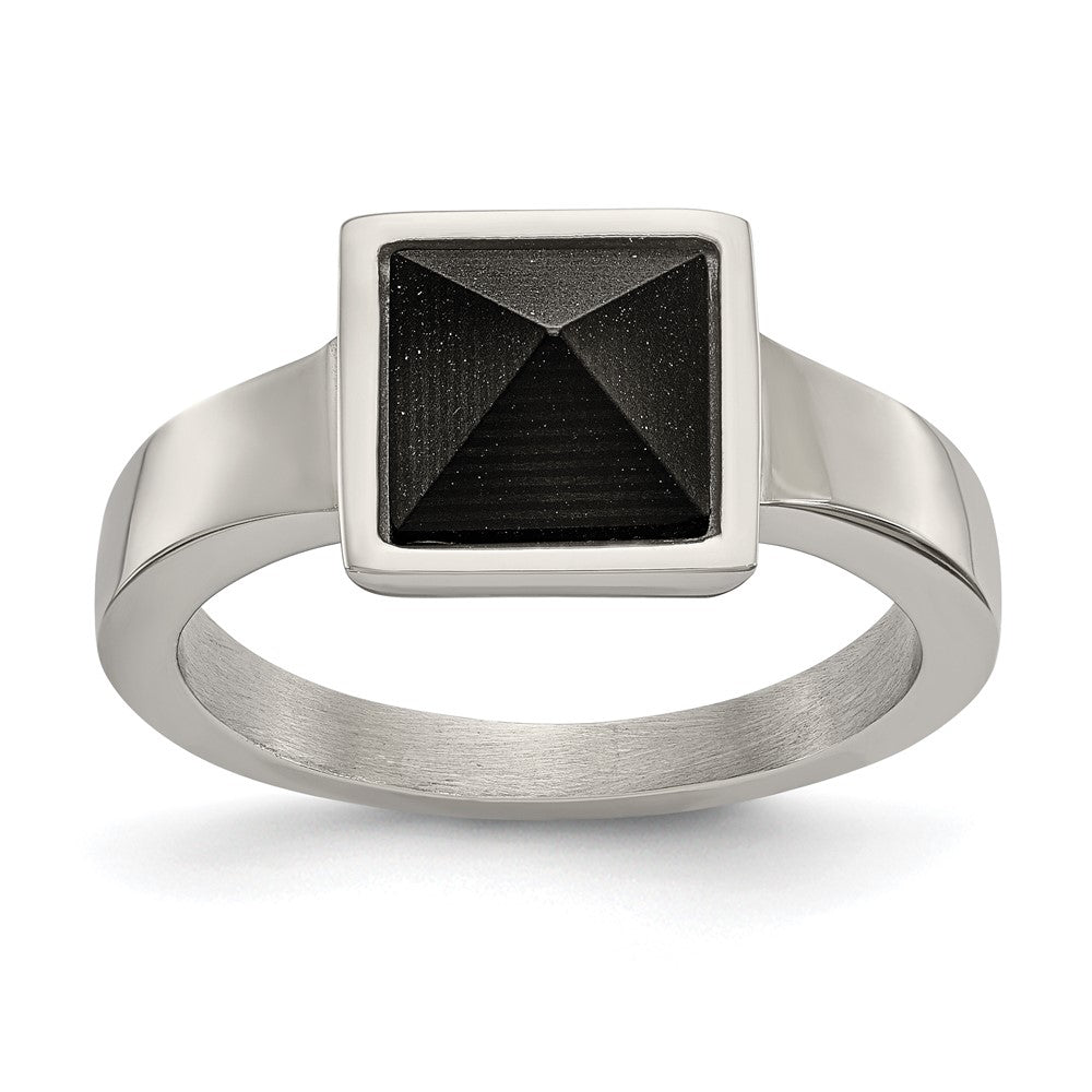 Stainless Steel Polished with Solid Black Carbon Fiber Geometric Ring