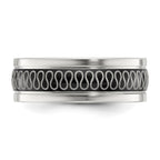 Chisel Stainless Steel Polished Black IP-plated Swirl Pattern 8mm Band