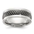 Chisel Stainless Steel Polished Black IP-plated Swirl Pattern 8mm Band