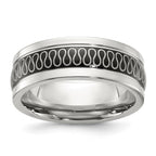 Chisel Stainless Steel Polished Black IP-plated Swirl Pattern 8mm Band