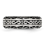 Chisel Stainless Steel Antiqued and Polished Swirl Design 7mm Band