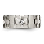 Chisel Stainless Steel Brushed and Polished 3pt Diamond Cross 9mm Band