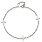 Chisel Stainless Steel Polished Cross Charms 9 inch Anklet Plus 1 inch Extension