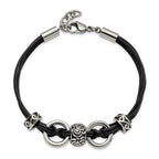 Stainless Steel Antiqued and Polished Leather 8.25in w/1in ext Bracelet