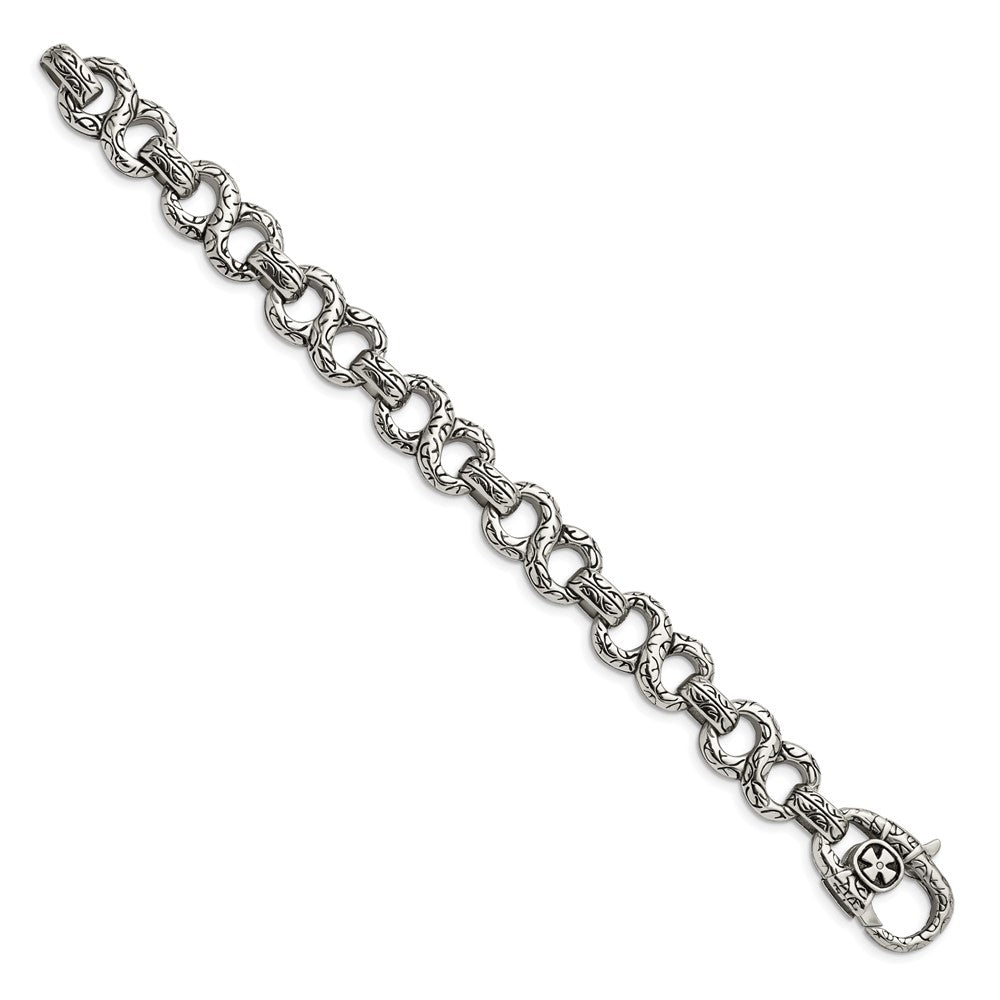 Chisel Stainless Steel Antiqued Polished and Textured Infinity Symbol Link Bracelet