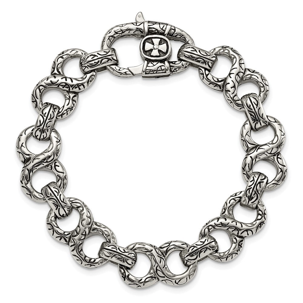 Chisel Stainless Steel Antiqued Polished and Textured Infinity Symbol Link Bracelet