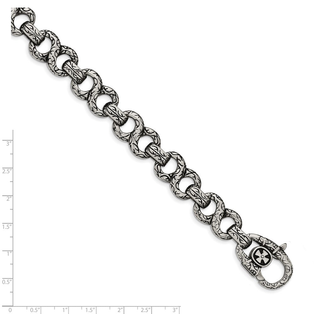 Chisel Stainless Steel Antiqued Polished and Textured Infinity Symbol Link Bracelet