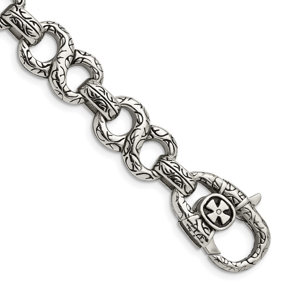 Chisel Stainless Steel Antiqued Polished and Textured Infinity Symbol Link Bracelet