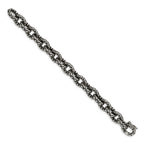 Chisel Stainless Steel Antiqued Polished and Textured Fancy Link Bracelet