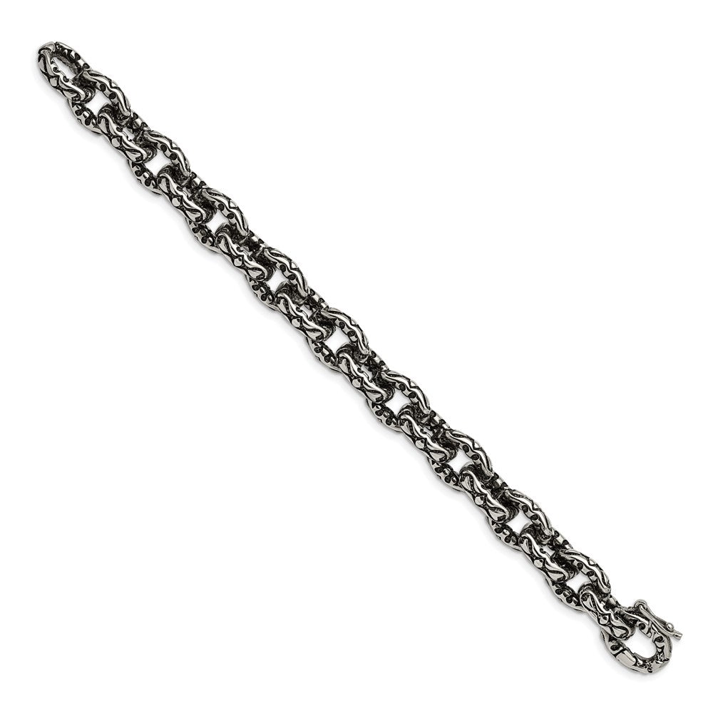 Chisel Stainless Steel Antiqued Polished and Textured Fancy Link Bracelet