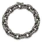 Chisel Stainless Steel Antiqued Polished and Textured Fancy Link Bracelet