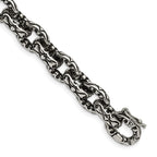 Chisel Stainless Steel Antiqued Polished and Textured Fancy Link Bracelet
