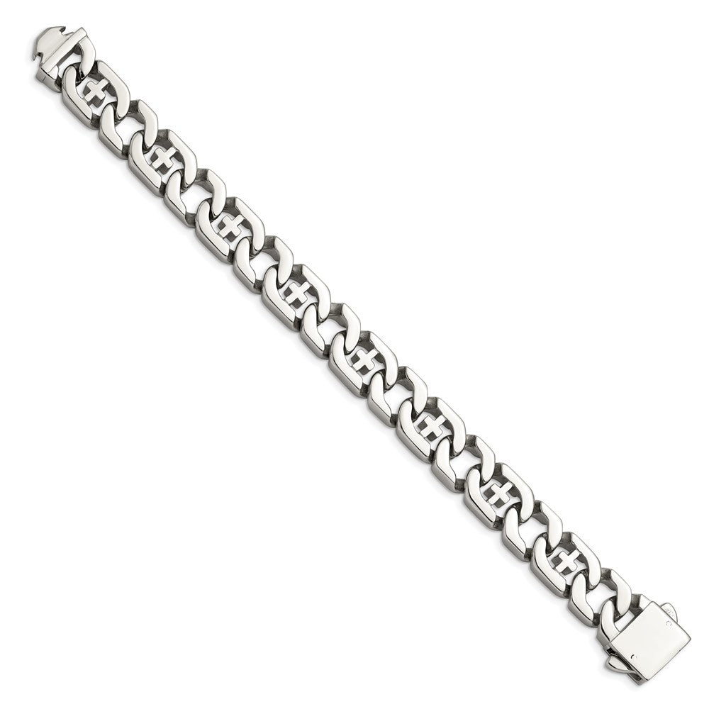 Chisel Stainless Steel Polished Crosses Link Bracelet