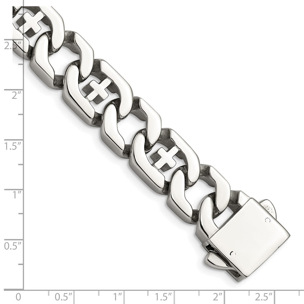 Chisel Stainless Steel Polished Crosses Link Bracelet