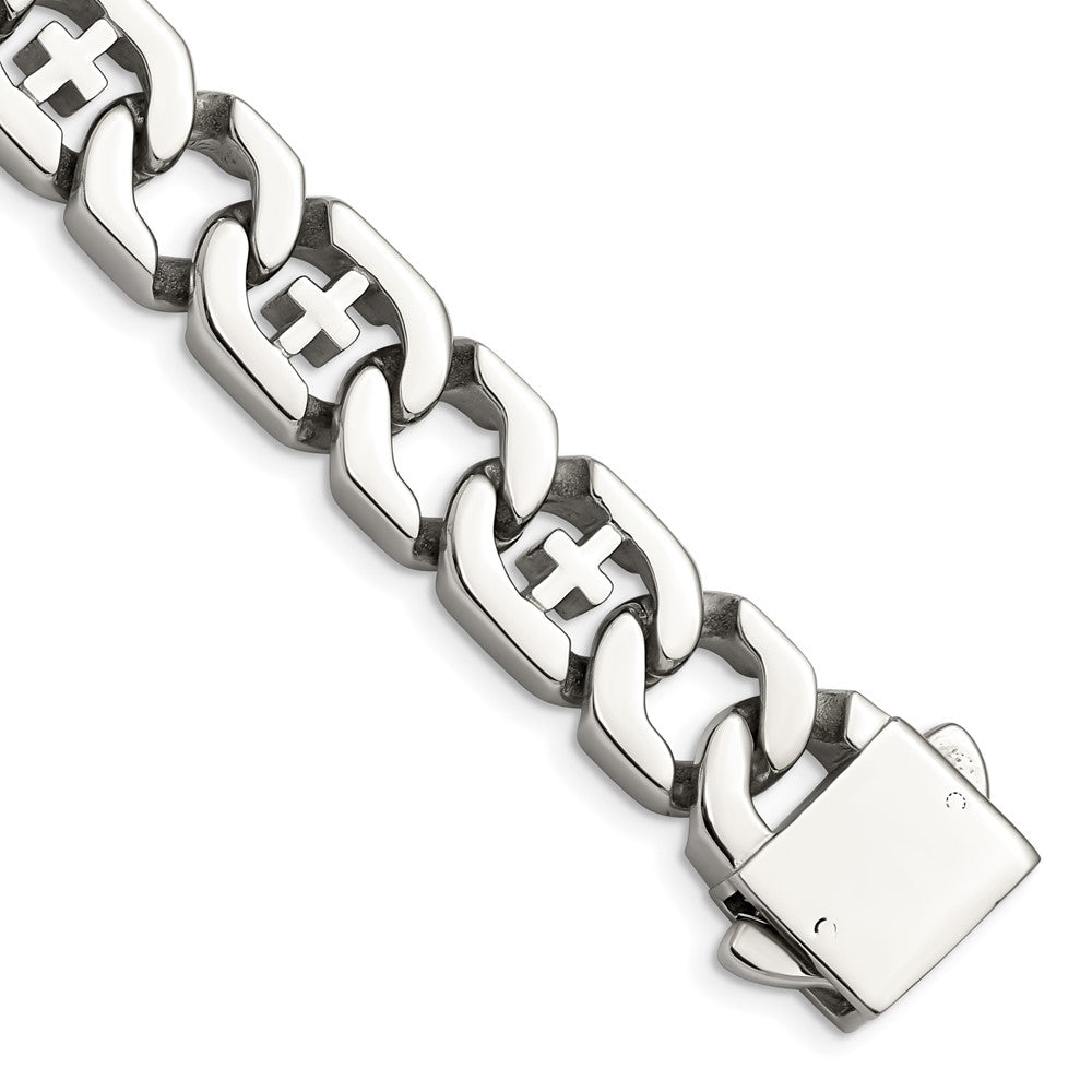 Chisel Stainless Steel Polished Crosses Link Bracelet