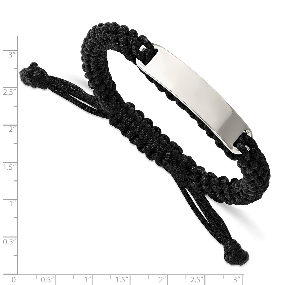 Chisel Stainless Steel Polished Black Fabric Adjustable ID Bracelet