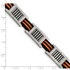 Chisel Stainless Steel Polished with Black and Orange Rubber 8.5 inch Link Bracelet