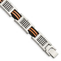 Chisel Stainless Steel Polished with Black and Orange Rubber 8.5 inch Link Bracelet