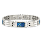 Chisel Stainless Steel Polished with Blue Carbon Fiber Inlay 8.5 inch Link Bracelet