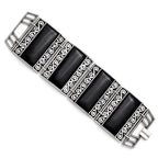 Stainless Steel Black Onyx Antiqued Bracelet