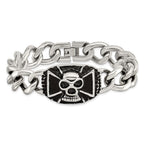 Chisel Stainless Steel Antiqued and Polished Skull 9 inch Curb Bracelet