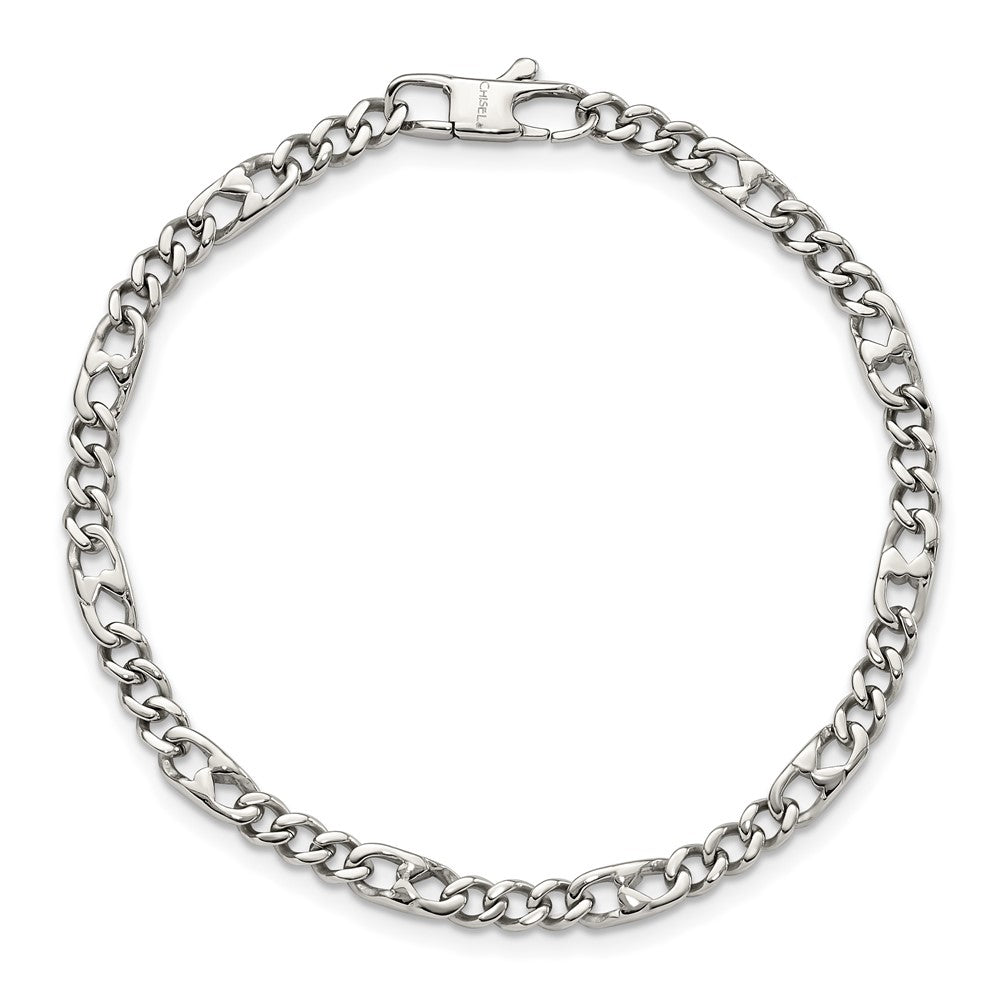 Chisel Stainless Steel Polished 4mm Figaro Bracelet