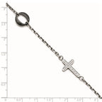 Stainless Steel and Ceramic Polished Sideways Cross CZ Bracelet