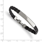 Chisel Stainless Steel Polished Braided Black Leather 8 inch ID Bracelet