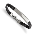 Chisel Stainless Steel Polished Braided Black Leather 8 inch ID Bracelet