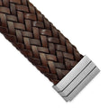 Stainless Steel Brushed & Brown Italian Woven Leather Bracelet