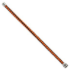 Chisel Stainless Steel Polished Black IP-plated Black and Orange Braided Leather 9 inch Bracelet