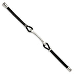 Chisel Stainless Steel Polished Black Leather 7.5 inch ID Bracelet