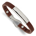 Chisel Stainless Steel Polished Brown Leather 8.5 inch ID Bracelet