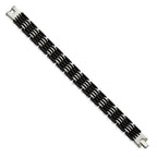 Chisel Stainless Steel Polished with Black Rubber 8.25 inch Link Bracelet