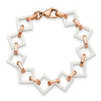 Chisel Stainless Steel Polished Rose IP-plated with White Ceramic Open Link Bracelet