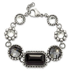 Stainless Steel Polished/Antiqued Glass Beaded w/1in ext. Bracelet