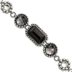 Stainless Steel Polished/Antiqued Glass Beaded w/1in ext. Bracelet