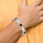 Chisel Stainless Steel Polished with Black Carbon Fiber Inlay 8.75 inch Link Bracelet