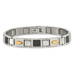 Chisel Stainless Steel Polished Yellow IP-plated with Black Carbon Fiber Inlay 9.5 inch Link Bracelet