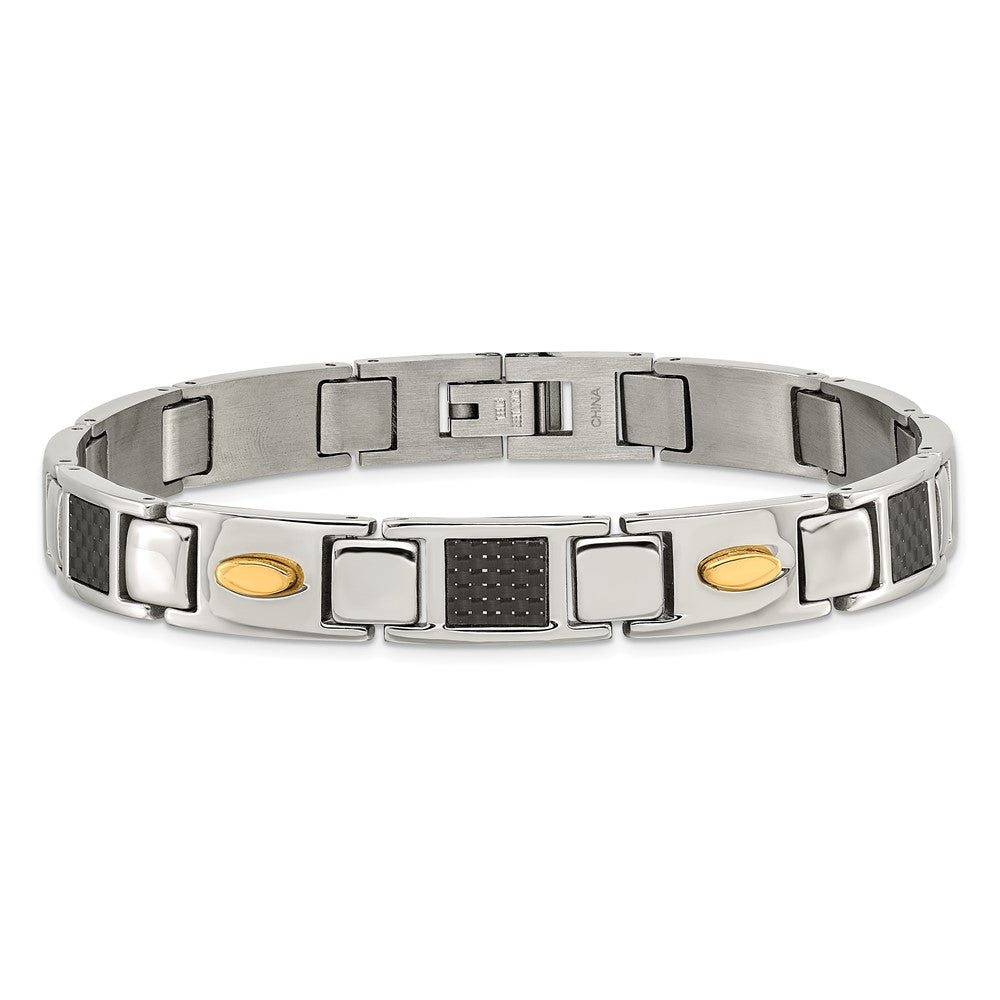 Chisel Stainless Steel Polished Yellow IP-plated with Black Carbon Fiber Inlay 9.5 inch Link Bracelet